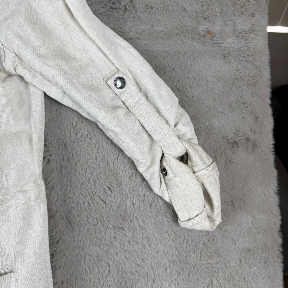 Max Jeans Utility Jacket‎ Lightweight Drawstring Waist Beige Linen Blend M